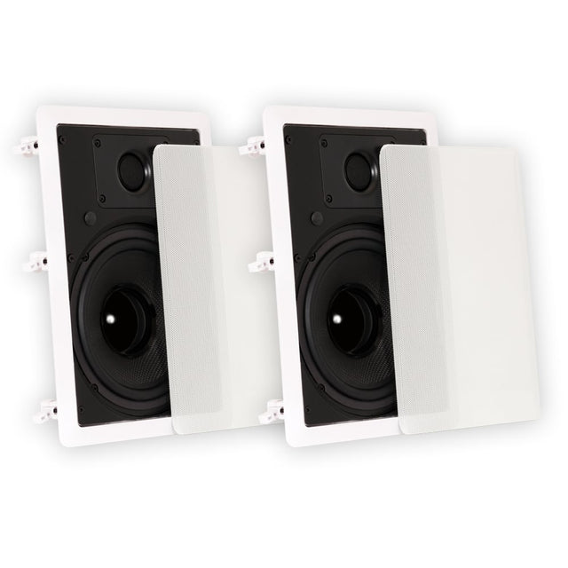 Front. Theater Solutions by Goldwood - TS80W in Wall 8" Speakers Surround Sound Home Theater Pair - Paintable White.