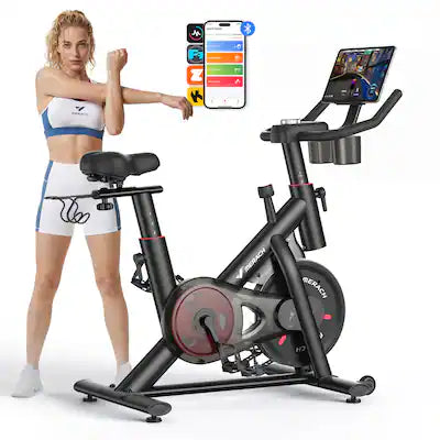 MERACH - Exercise Bike Quiet Magnetic Home Stationary Bike with Free App, 330lbs Weight Capacity, Dumbbell Rack