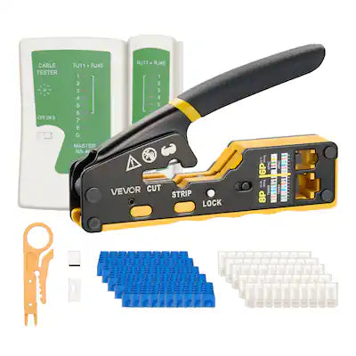 VEVOR - Crimping Tool, RJ45/RJ11/RJ12 Ethernet Crimper, Crimp Tool Kit for 4/6/8-Pin Modular Plugs, with Mini Wire Stripper