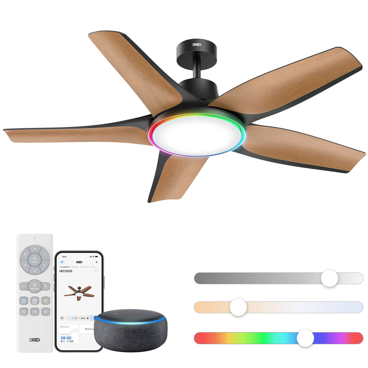 DREO - 52 in. Indoor Smart Ceiling Fan with Light and Remote in Black