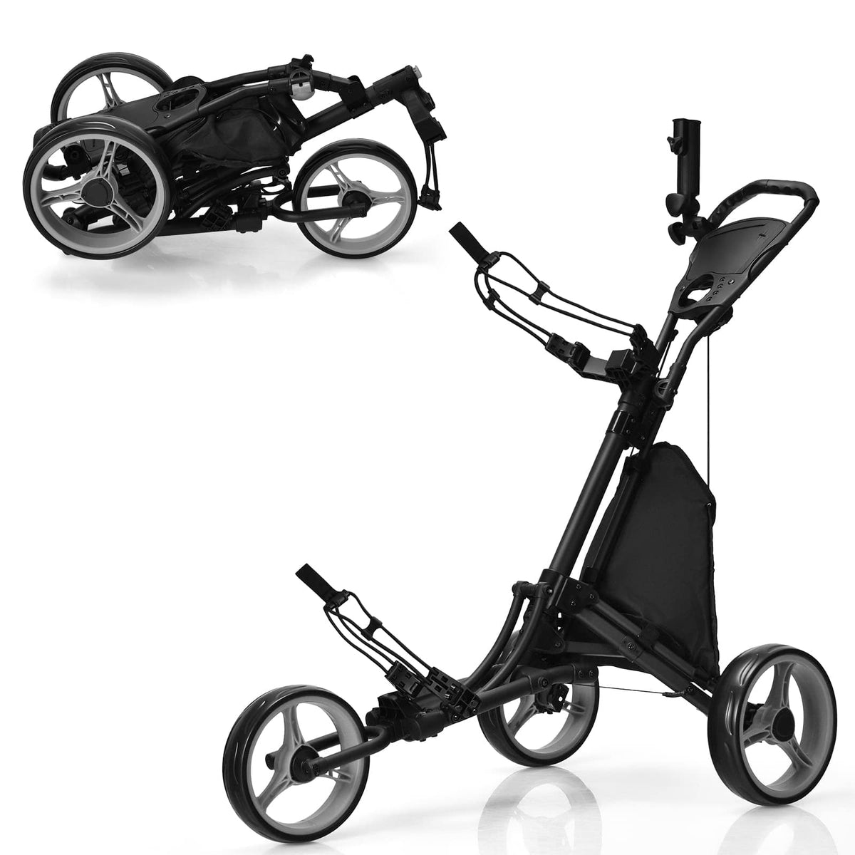 GOPLUS - Costway Folding 3 Wheels Golf Push Cart W/Bag Scoreboard Adjustable Handle - Gray