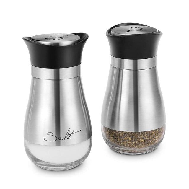 Front. Jay Import - Cafe Contempo Silver And Glass 2Pc Salt & Pepper Set 4.42OZ. Each - Silver.