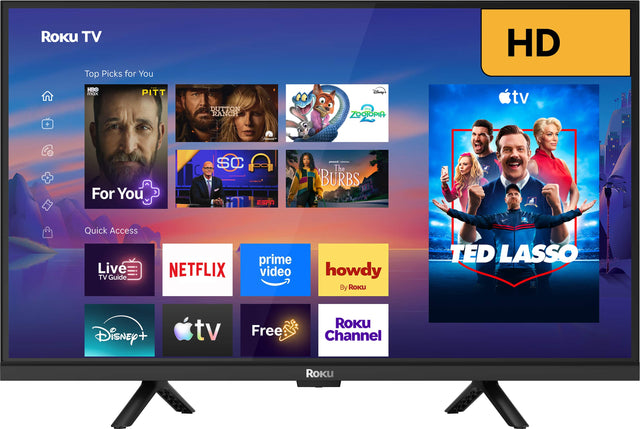 ROKU TV  
Top Picks for You  
HD  
HBO max  
PITT  
DUTTON RANCH  
Disney's - ZOOTOPIA  
tv  
For You  
SC  
ESPN  
presence - The BURBS  
Quick Access Live TV Guide  
NETFLIX  
prime video  
howdy By Roku  
TED LASSO  
Disney  
tv  
Free  
ROKU Channel