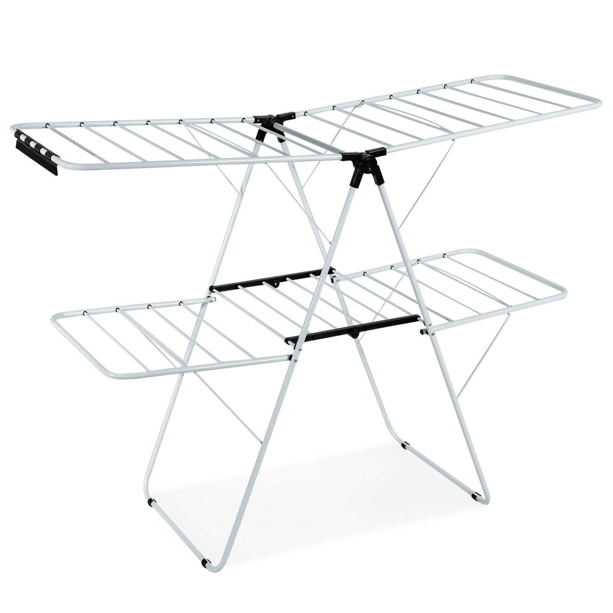 Costway - 2-Level Clothes Drying Rack Foldable Airer w/ Height-Adjustable Gullwing - White,Black