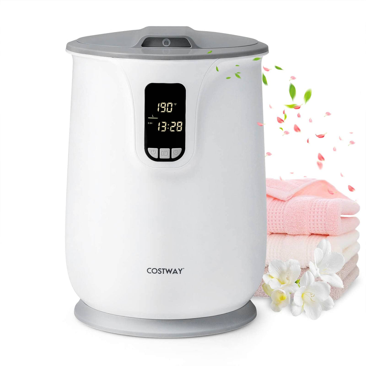 Costway - 20L Towel&Blanket Warmer,3 Heat Levels,LCD Display,24H Delay Timer.Auto Shut-Off - White & Gray