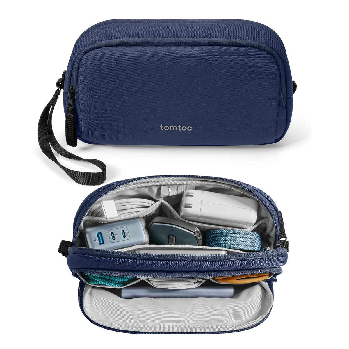 tomtoc - Light-T12 Electronic Accessory Organizer Tech Pouch Cable Bag Travel Case for Cords, Cables, Charger, Medium Size - Blue