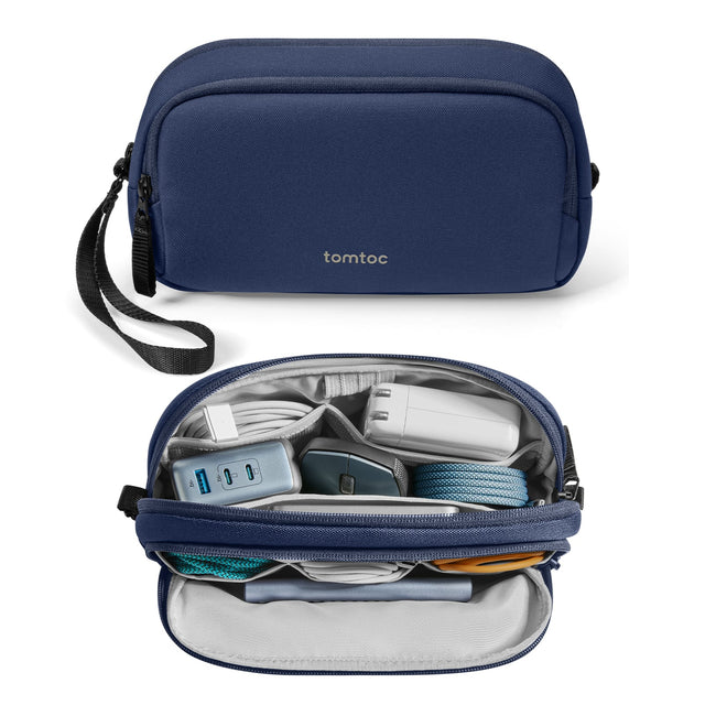 Front. tomtoc - Light-T12 Electronic Accessory Organizer Tech Pouch Cable Bag Travel Case for Cords, Cables, Charger, Medium Size - Blue.