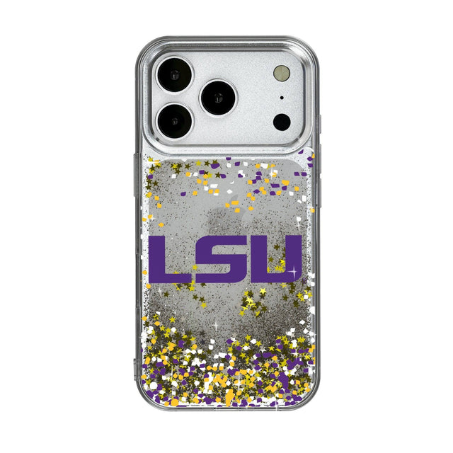 Front. Keyscaper - LSU Tigers iPhone Glitter Confetti Design Case - 15 Pro - Multicolor.