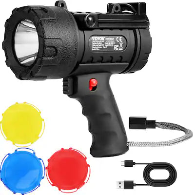 VEVOR - Rechargeable Spotlight Flashlight, 200,000 Lumens, IP67 Waterproof Handheld LED Spot Light, with 4 Modes USB Port