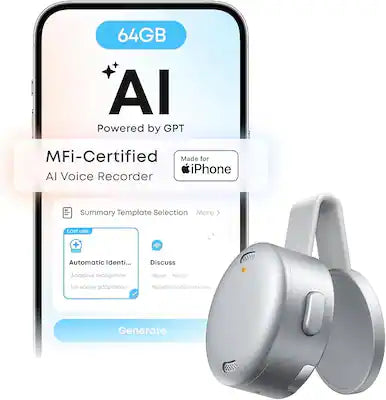 Soundcore - Work AI Voice Recorder by Anker, Wearable Note Taker for Meetings, Transcribe and Summarize, MFi Certified, 64GB