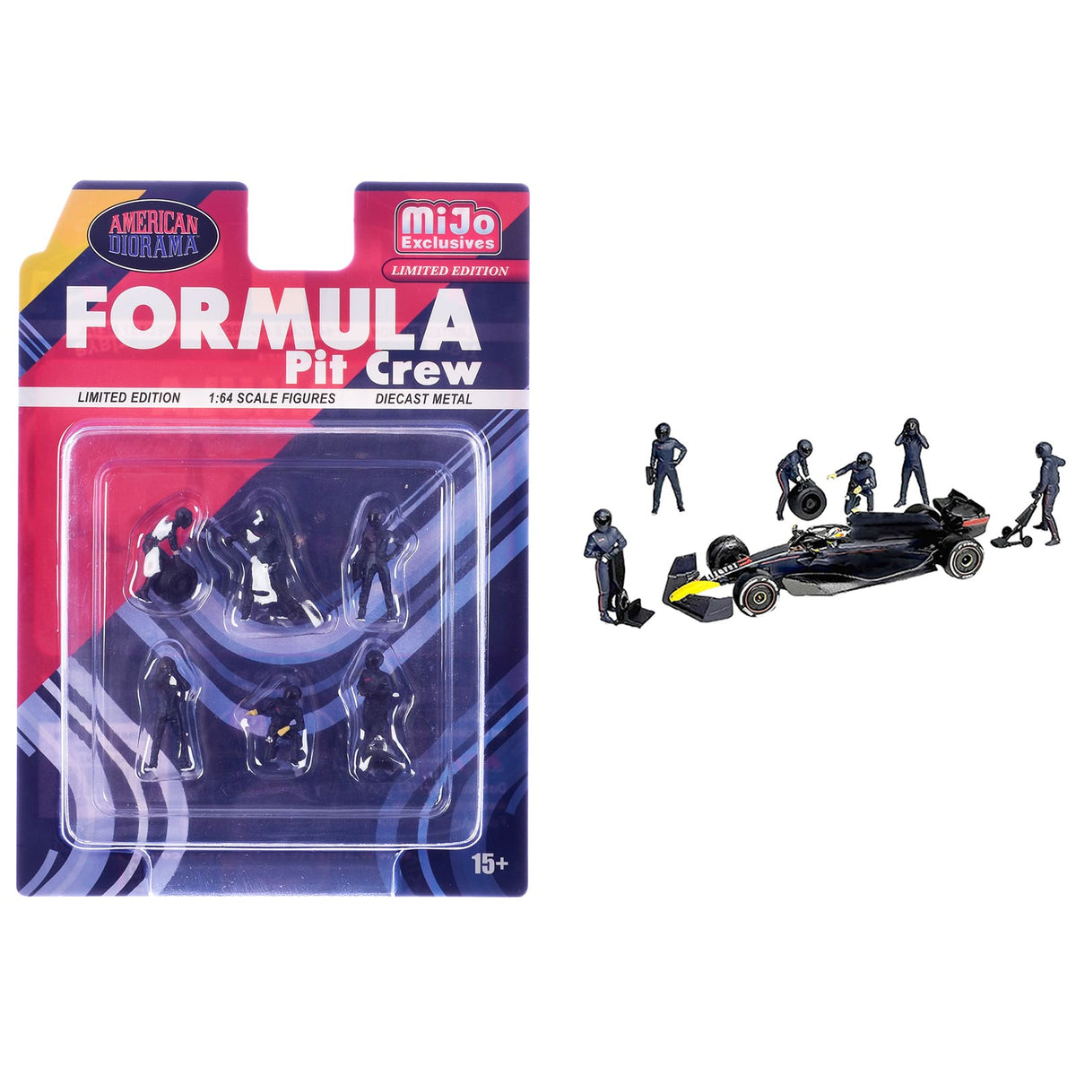 "Formula Pit Crew – Team Blue" 6 piece Diecast Figure Set (6 Figures) Ltd Ed for 1/64 Scale Models by American Diorama