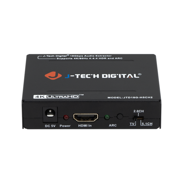 J-Tech Digital 18Gbps Audio Extractor Supports 4K/60Hz 4:4:4 HDR and ARC
J-TECH DIGITAL™ 4K ULTRAHD™ MODEL:JTD18G-H5CH2
2.0CH DC 5V Power HDMI In ARC TV 5.1CH