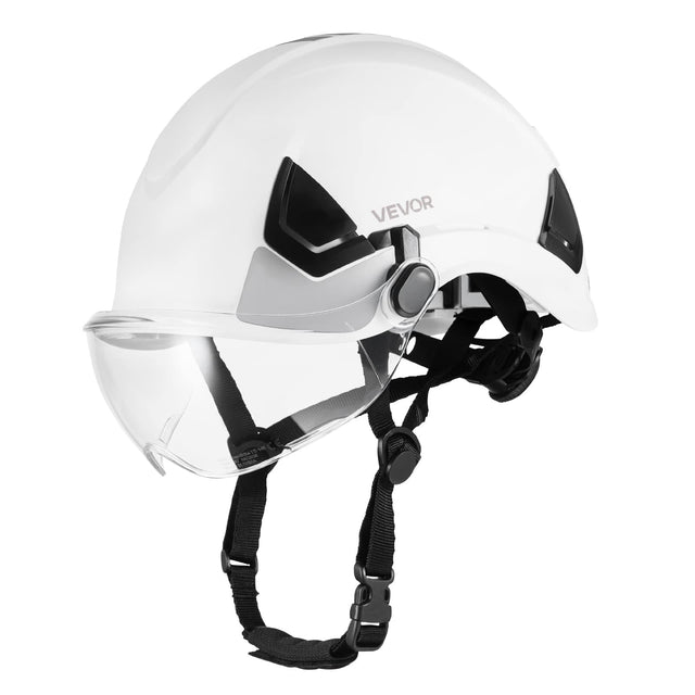 Front. VEVOR - Industrial Safety Helmet, ANSI/ISEA Z89.1 Approved ABS Hard Hat with Visor & 6-Point Ratchet Suspension - White.