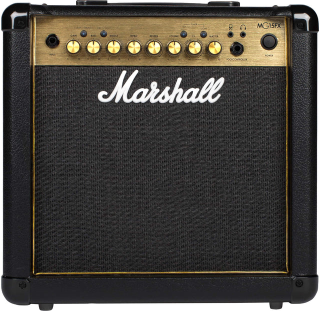 Marshall MG15FX

CLEAN / CRUNCH 0D1/002 D0 0dD A TER ORT

GAIN BASS MIDDLE TREBLE REVERB

VOLUME MASTER

FOOTCONTROLLER