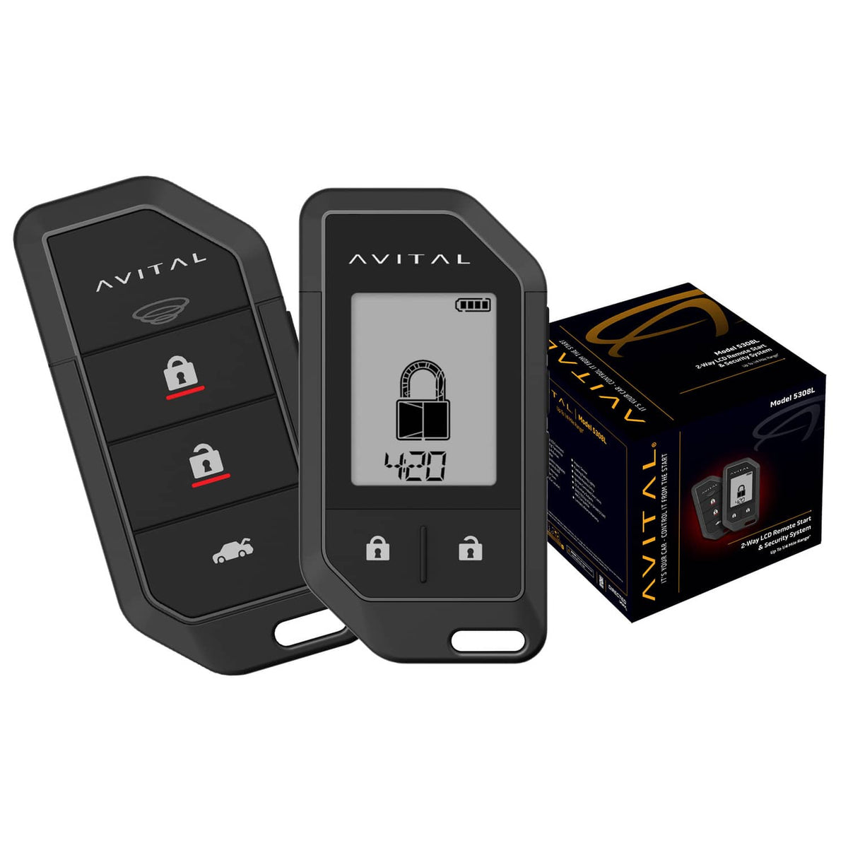 AVITAL - 5308L 2-Way Remote Start Security System with 2 Remotes - Onyx Black