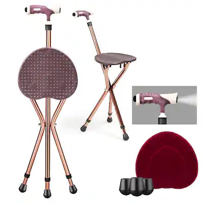 GOPLUS - Outdoor Occasion Adjustable Large Folding Cane Seat Aluminum Alloy Crutch Chair