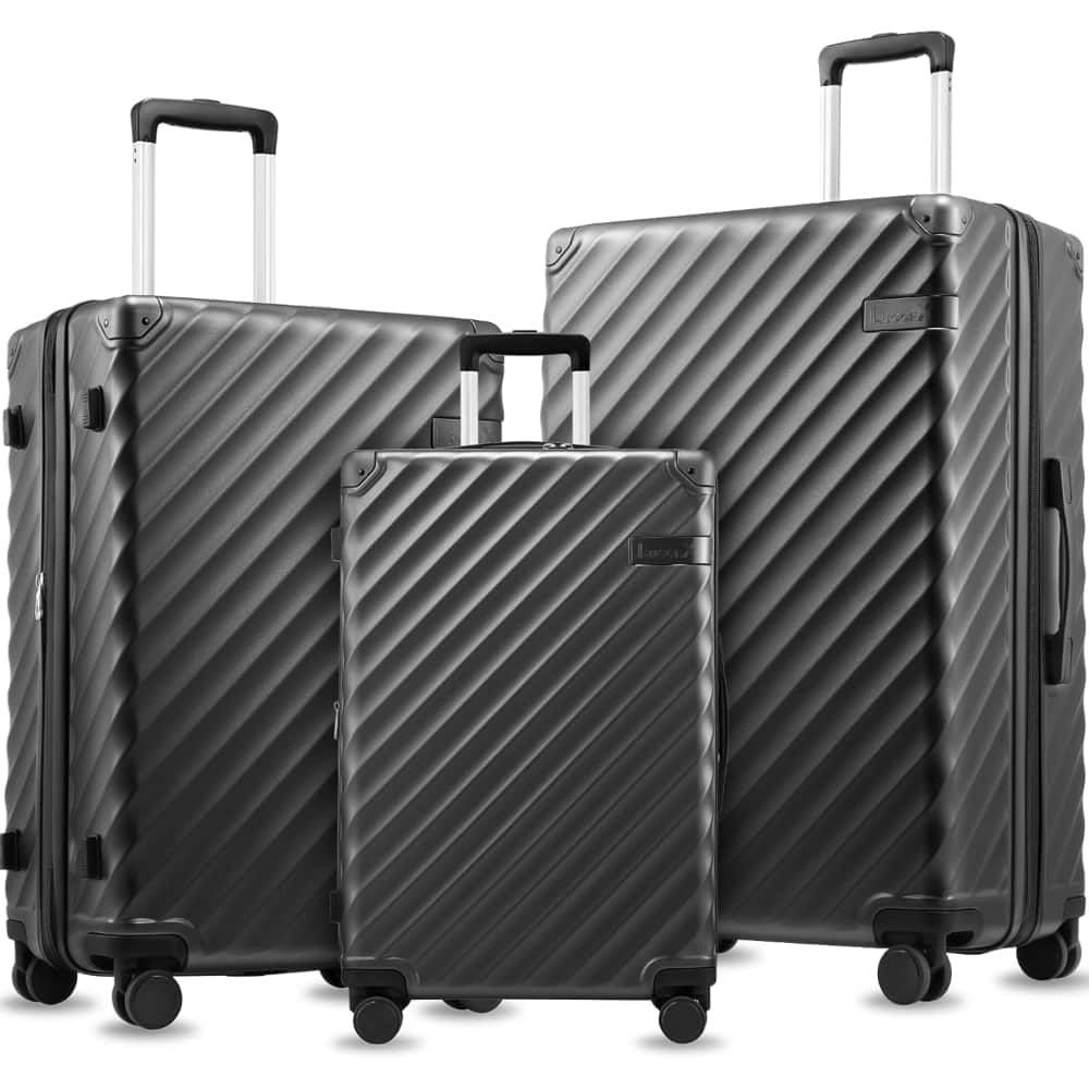 LUGGEX - 20" 24" 28" 3-Piece Luggage Set, Expandable PC Hardside Suitcase with Spinner Wheels KVC - EX-Core - Black