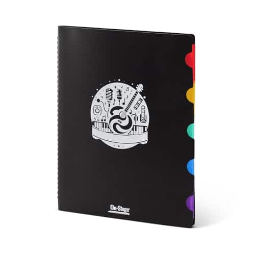 Front. On Stage Stands - On-Stage Sheet Music Folder/Book (Loose Page Organizer, 40 Clear Plastic Sleeves, Fits 8.5x11 Sheets, Color-Coded Thumb - Black.