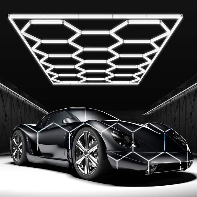 Front. Adewalk - Hexagon Garage Lights, 672W 14 Grids LED Garage Lights - Easy Install 6500K Honeycomb Light for Workshop Warehouse - Clear.