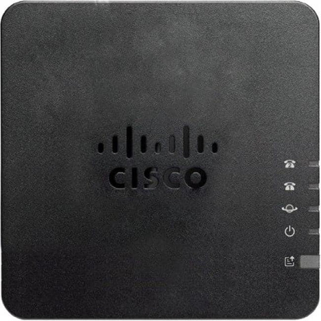 Front. Cisco Consumer Products - Cisco 2-Port Analog Telephone Adapter with Router For Multiplatform - 2 x RJ-45 - 2 x FXS - Fast Ethernet - Wall - Black.