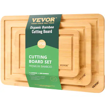VEVOR - Cutting Board, 3 Pieces, Premium Versatile Bamboo Cutting Board with Food-Grade Oil and Juice Groove