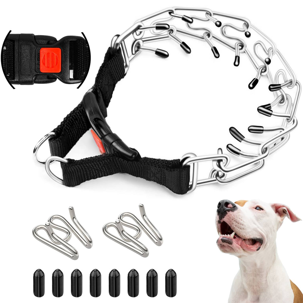 Supet - Adjustable Dog Prong Collar with Quick Release Buckle Pinch Choke Collar for Small, Medium, Large Dogs - Metallic