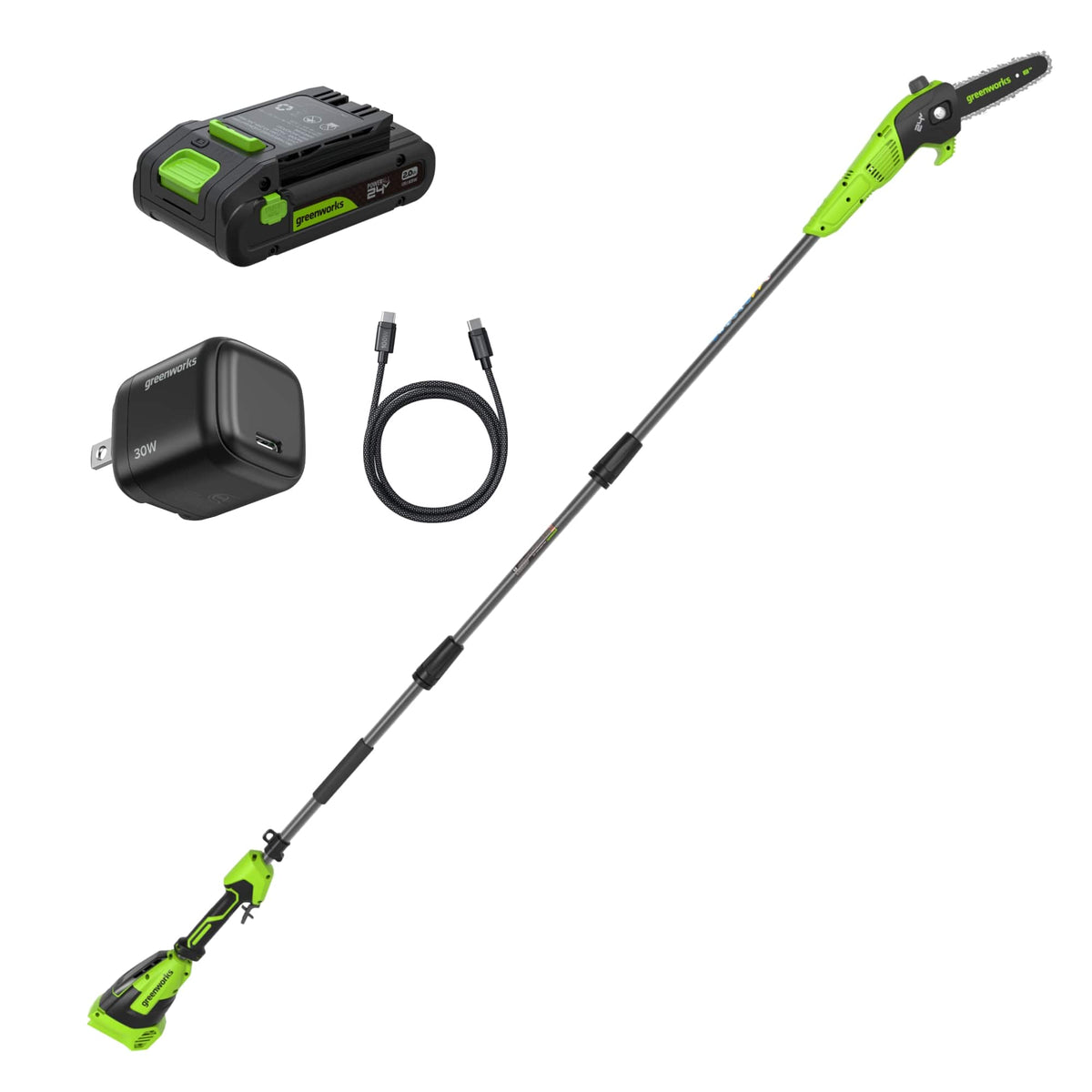 Greenworks - 24V Brushless 8" Pole Saw - 2.0Ah Battery and Charger