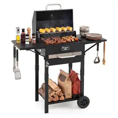 Costway - 284 sq.in. Charcoal Grill with 2 Side Tables, Thermometer, Wheels