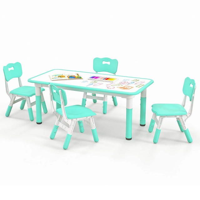 Front. Gymax - Gymax Kids Height Adjustable Table and 4 Chairs Set with Graffiti Desktop Green - Green.