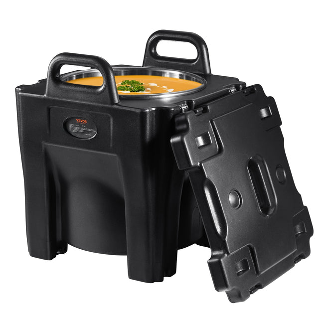Front. VEVOR - Insulated Food Carrier,32Qt Capacity, Stackable Catering Hot Box with Stainless Steel Barrel, Top Load LLDPE Food Warmer - Black.
