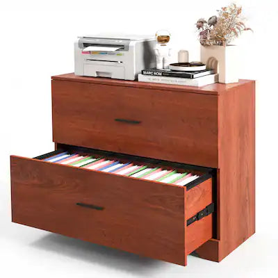 Costway - 2-Drawer Wood Lateral File Cabinet with Adjustable Bars for Home Office