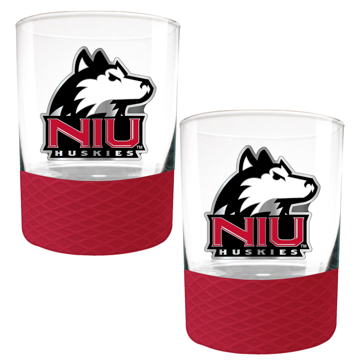 Great American Products - Northern Illinois Huskies 2-Pack 14oz. Rocks Glass Set with Silcone Grip - Red