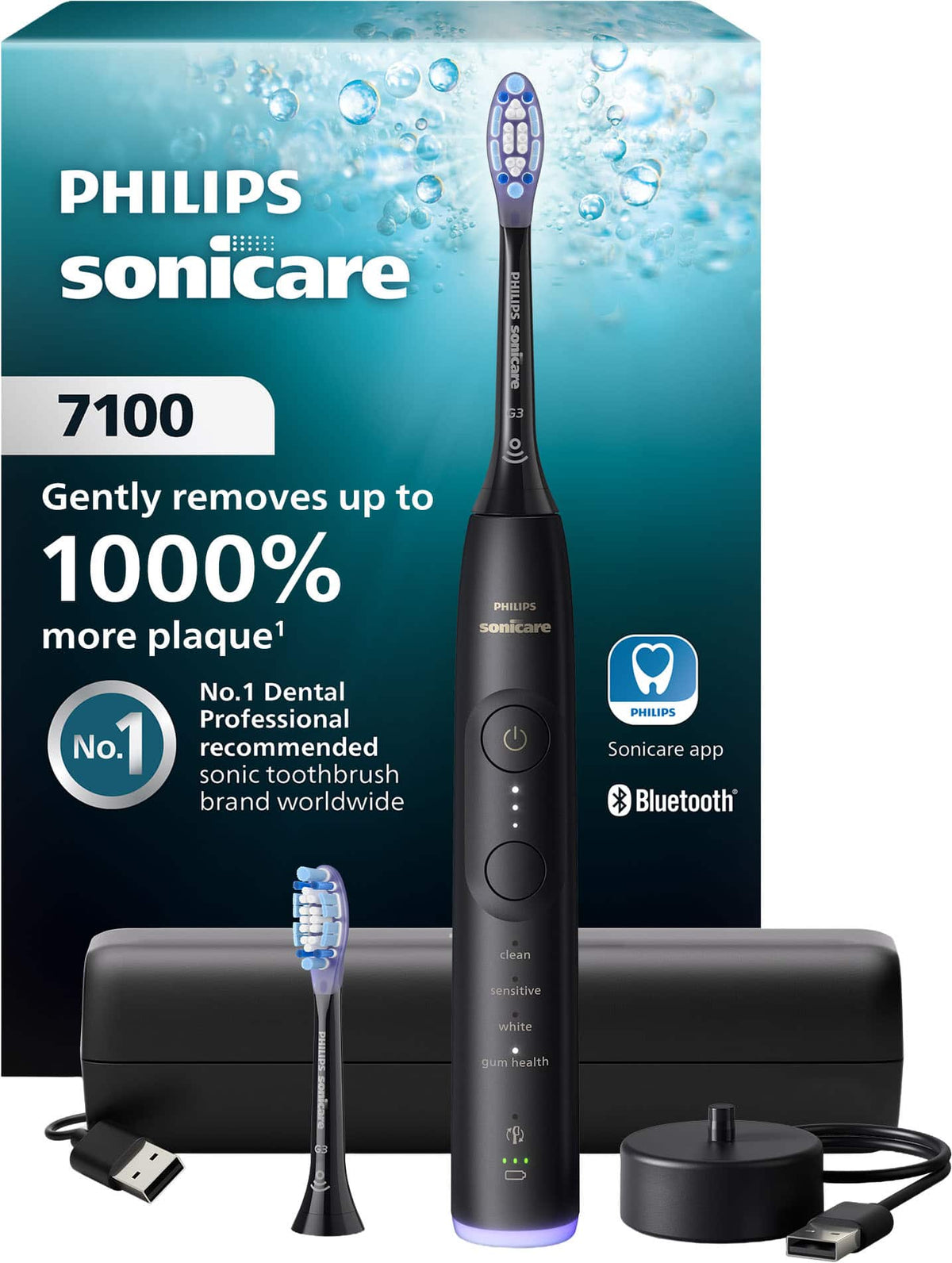 Philips Sonicare - 7100 Electric Toothbrush - Next-Generation Sonicare Technology, 12 Brushing Settings, Travel Case - Black