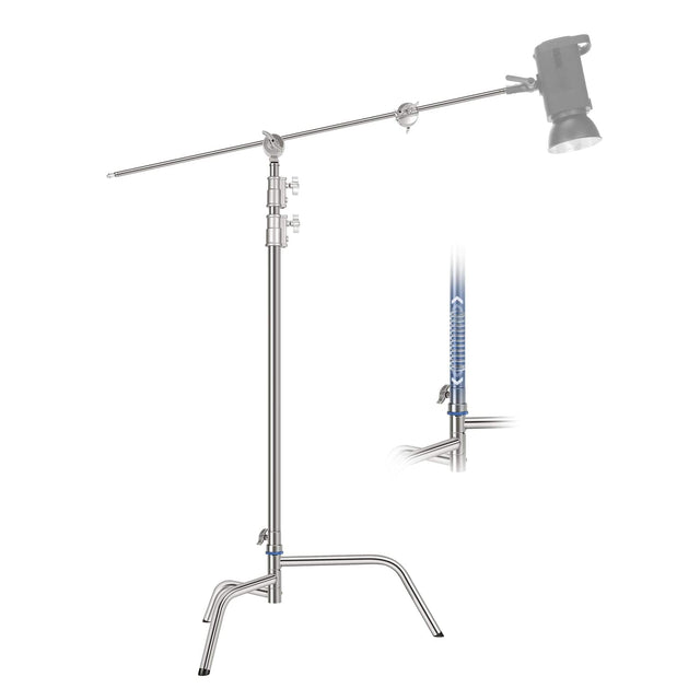 Front. Neewer - 10.5ft Stainless Steel C-Stand w/ Boom Arm, 44lb Load, Quick Setup, SC320Q - Silver.