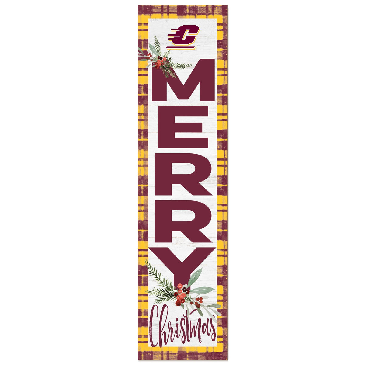 Jardine - Central Michigan Chippewas 12'' x 48'' Outdoor Merry Christmas Leaner - White
