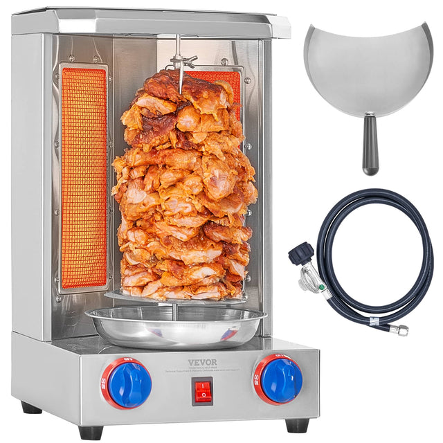 Front. VEVOR - Shawarma Grill Machine, 13 lbs Capacity, Chicken Shawarma Cooker Machine with 2 Burners - Sliver.