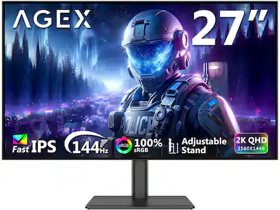 AGEX - A27Q 27" 2K QHD 2560x1440 1.07B Colors(8-bit + Hi-FRC) 100% sRGB 144Hz 1ms Fast IPS Gaming Monitor