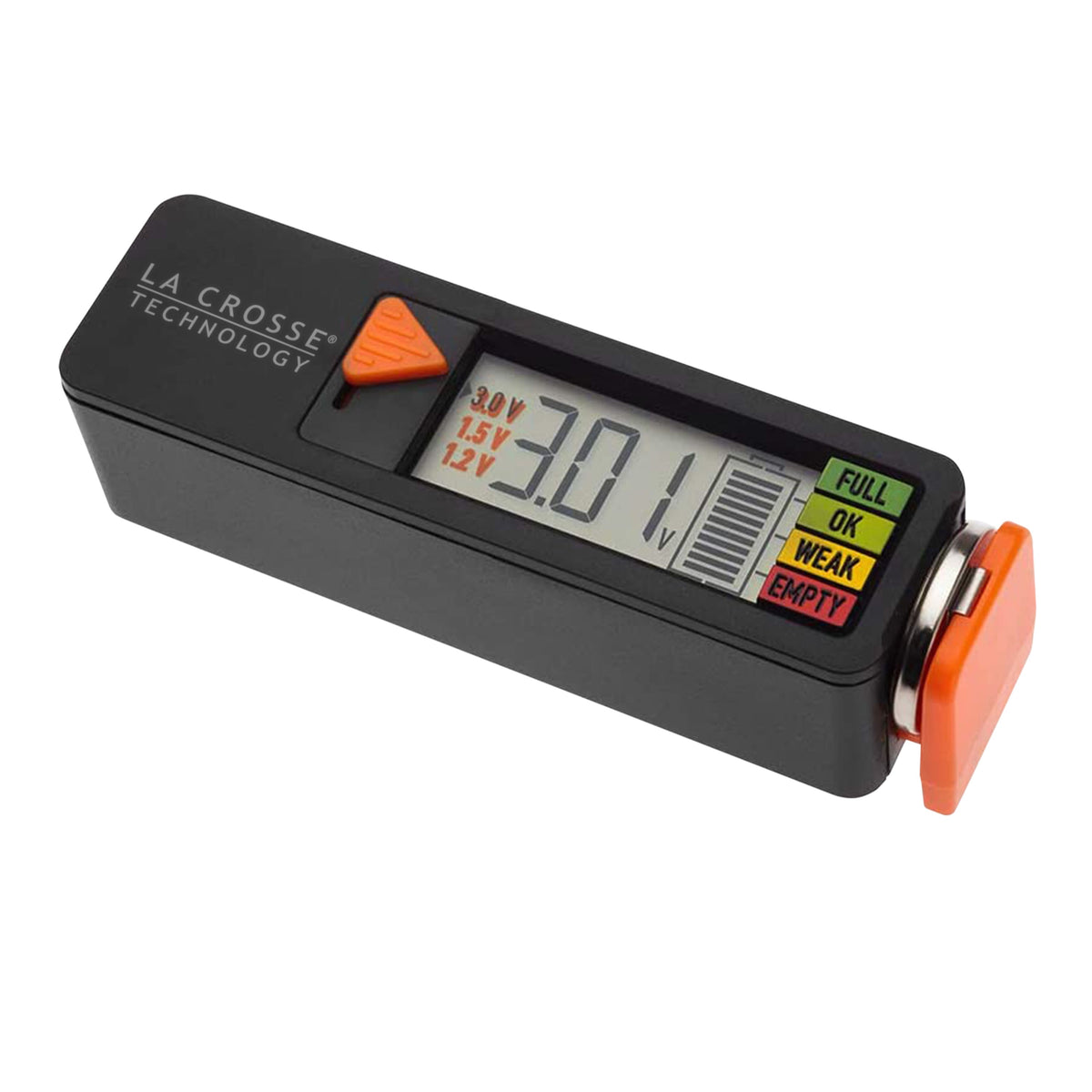 La Crosse Technology - Handheld Portable Digital Battery Tester for Alkaline, rechargeable, or coin cell battery - Black