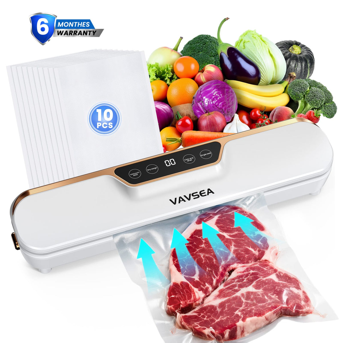 VAVSEA - Sealer with 4 Modes and 10-Piece Bag Starter Kit - White