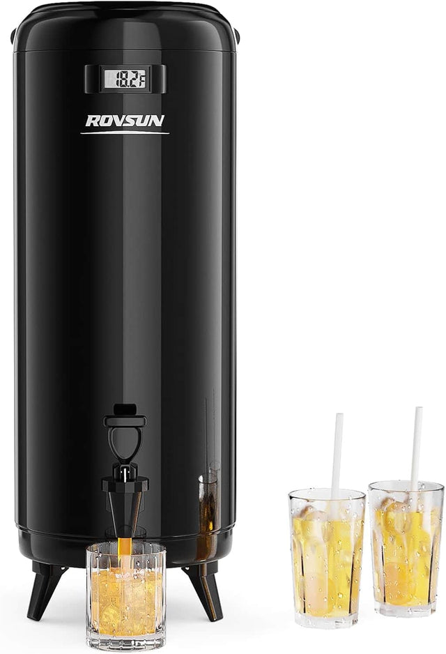 Front. Winado - 4.8 Gallon Insulated Beverage Dispenser, Stainless Steel Drink Dispenser with LCD Temperature Display for Coffee, Milk - Black.
