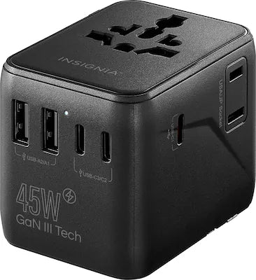 Insignia™ - 45W Travel Adapter with 2 AC Outlets, 3 USB-C Ports & 2 USB Ports