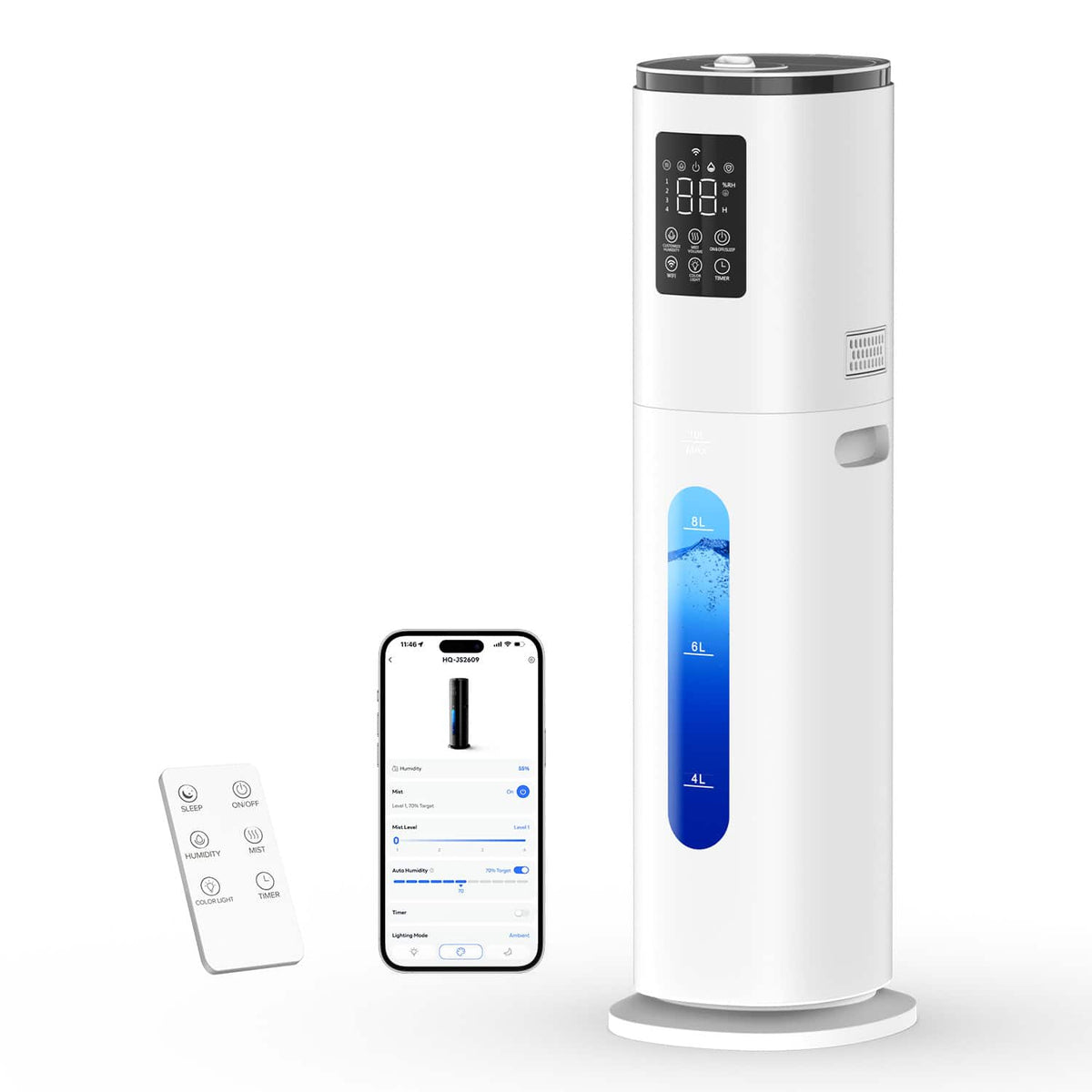 Teendow - 10L Ultrasonic Humidifier, 600 sq.ft, 85H Max Runtime for Bedroom or dormitory with App & Remote Control, 4 Mist Levels - White