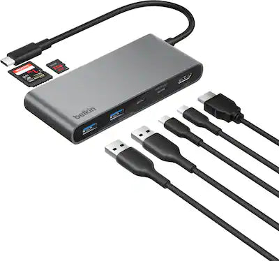 Belkin - 7-Port Hub w/ 4K HDMI Display with 60Hz, 100W Power Delivery, Fast Data Transfer 5Gbps, USB-C Multiport Adapter