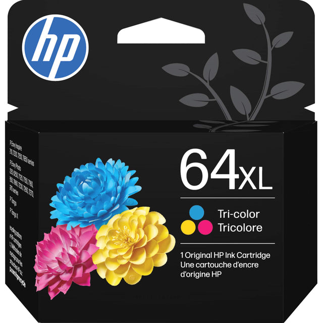 hp Pn spire 0 K T5l T60 PiopPdto seres 20 SE0 5 T2EL 750 T60L TERL T6R T retes TEDL TE0L 7 wp  Prengul ndaks cIerodesdke ntp Ydeifa r  egkcaudiquert 64XL Tri-color Tricolore 1 Original HP Ink Cartridge Une cartouche d'encre d'origine HP