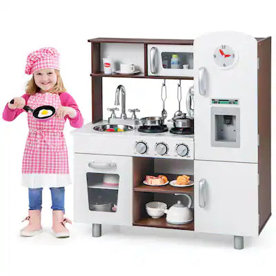 Costway - Kids Kitchen Playset Pretend Play Kitchen Toy with Realistic Sounds & Lights