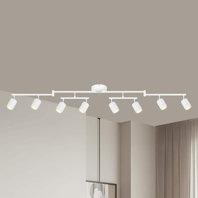 Front. Dazzed Corner - 8-Light Matte White Track Lighting, Rotatable LED Heads,No GU10 Bulb - White.