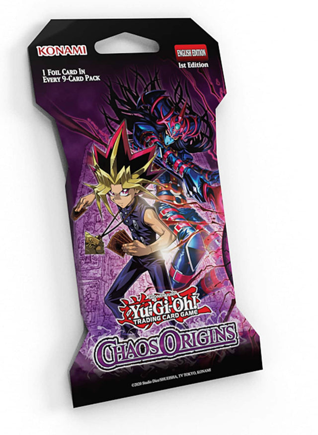 KONAMI  
1 FOIL CARD IN EVERY 9-CARD PACK  
ENGLISH EDITION  
1st Edition  
SHONEN  
Yu-Gi-Oh! TRADING CARD GAME  
CHAOS ORIGINS  
TOKYO  
KONAMI  
©2020 Studio Dice, TV TOKYO, KONAMI