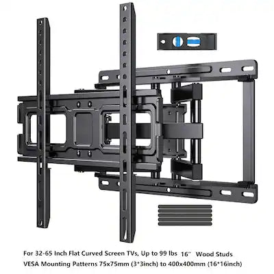 Perlesmith - Heavy-Duty Dual Articulating TV Wall Mount, Tilt Swivel Level Design for 32–65" TVs, Holds 99 lbs, VESA 400x400mm
