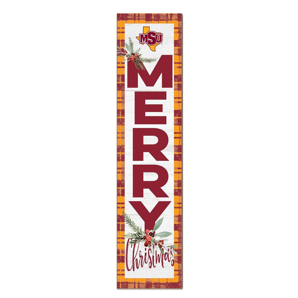 Jardine - Midwestern State Mustangs 12'' x 48'' Outdoor Merry Christmas Leaner - White