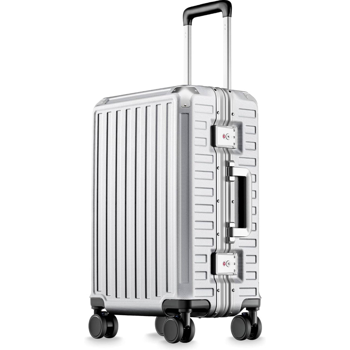 LUGGEX - 20 Inch Carry On Luggage Zipperless Aluminum Frame Hardside 100% PC Suitcase 8010S - ZX-Core - Silver
